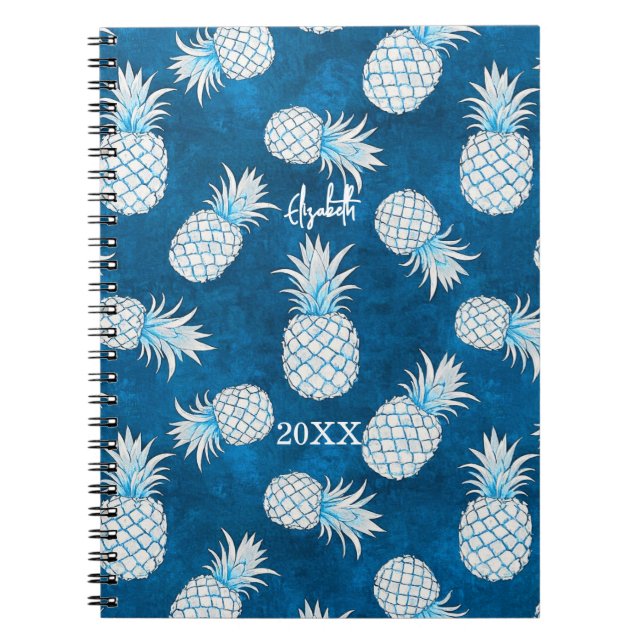 Tropical Pineapple with Name – Watercolor Style Notebook (Front)