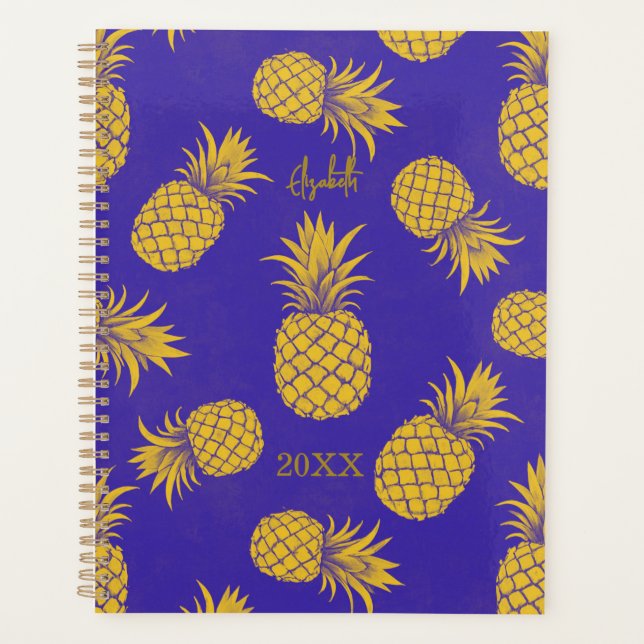 Tropical Pineapple with Name – Watercolor Style Planner (Front)