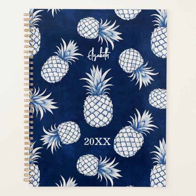 Tropical Pineapple with Name – Watercolor Style Planner (Front)