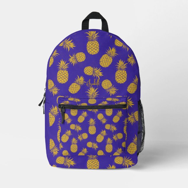Tropical Pineapple with Name – Watercolor Style Printed Backpack (Front)