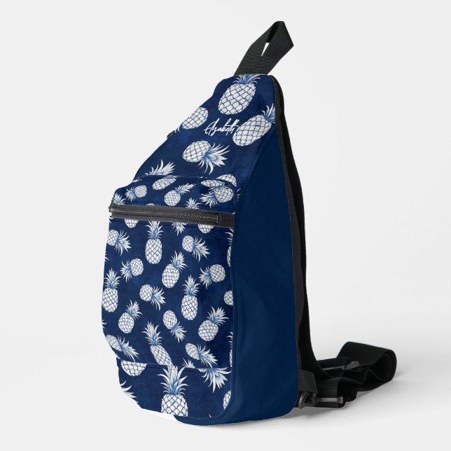 Tropical Pineapple with Name – Watercolor Style Sling Bag (Right Corner)