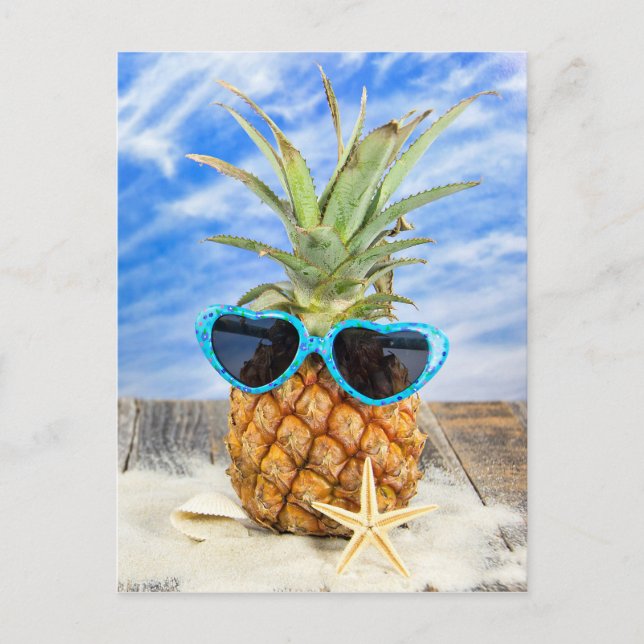 tropical pineapple with sunglasses postcard (Front)