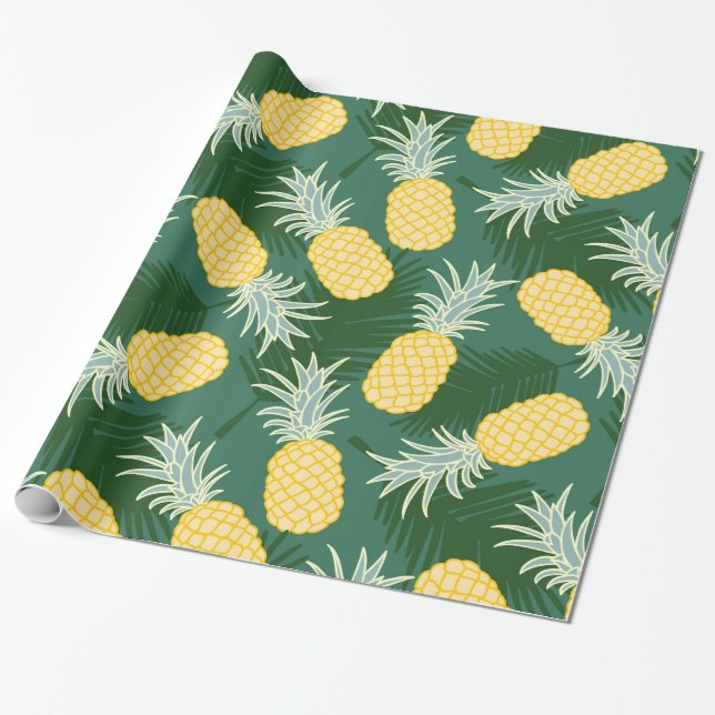 Tropical pineapple wrapping paper (Unrolled)