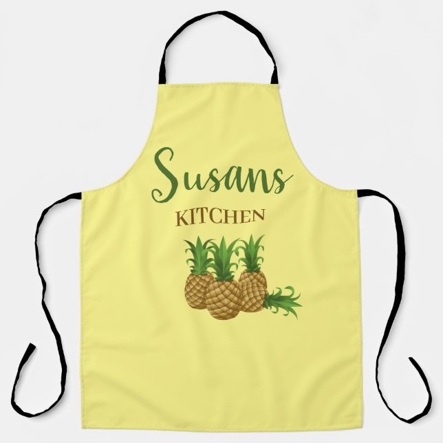 Tropical Pineapple Yellow Kitchen Apron Custom (Front)