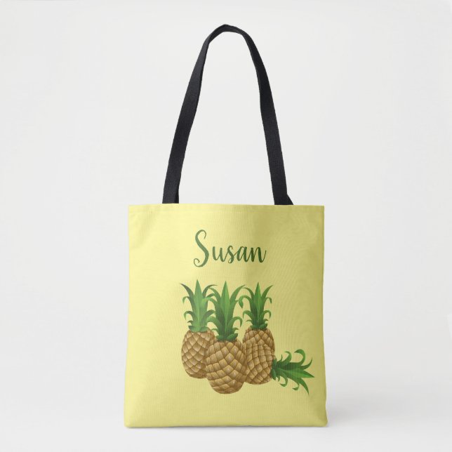 Tropical Pineapple Yellow Tote Bag Personalised (Front)