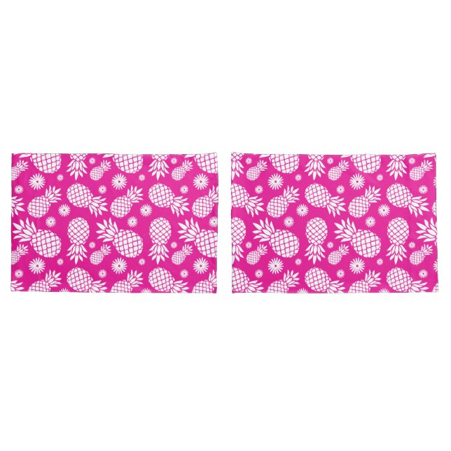 Tropical pineapples and flowers pink white art pillowcase (Back-Set)