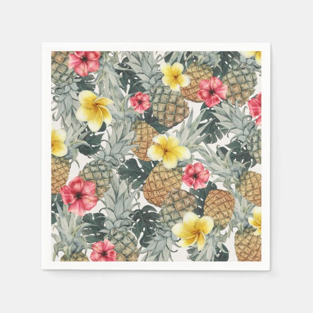 Tropical Pineapples Floral  Leaves Exotic Party Napkin (Front)