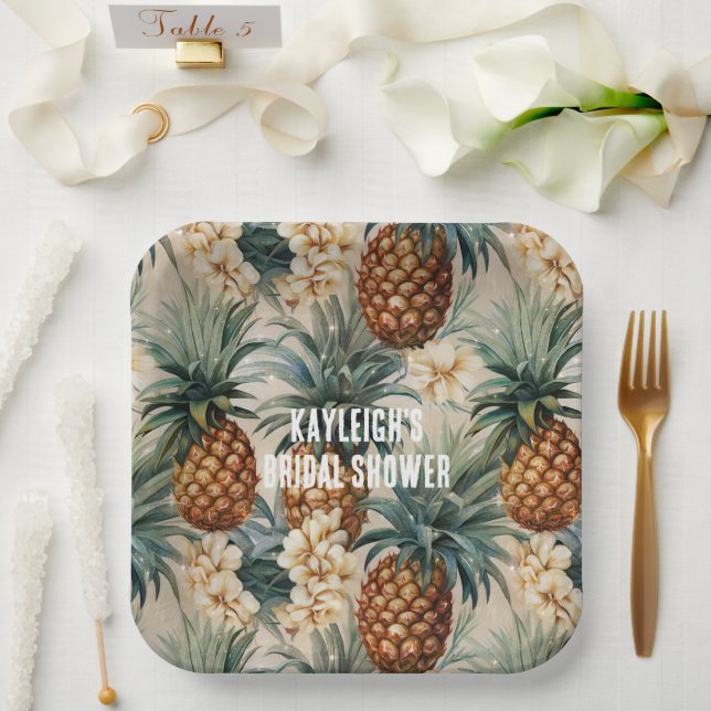 Tropical Pineapples Floral Paper Plate (Wedding)