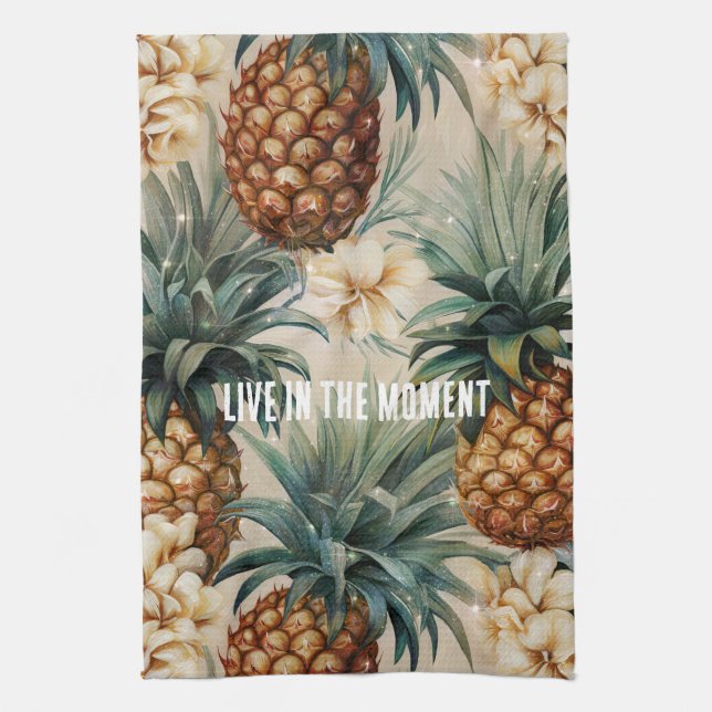 Tropical Pineapples Floral Tea Towel (Vertical)