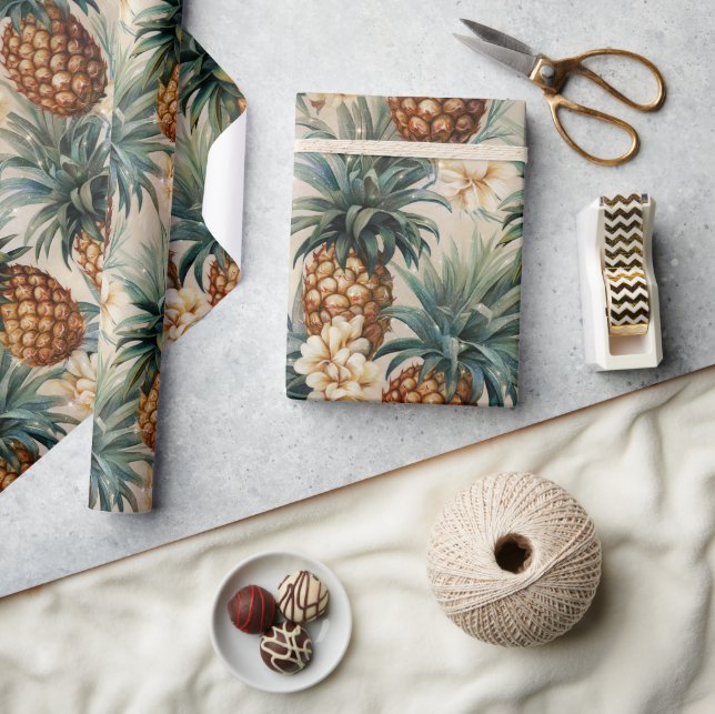 Tropical Pineapples Floral Wedding  Wrapping Paper (Crafts)