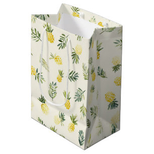 Tropical Pineapples Green Leaves Birthday Medium Gift Bag