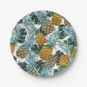 Tropical Pineapples & Leaves Exotic Birthday Party Paper Plate