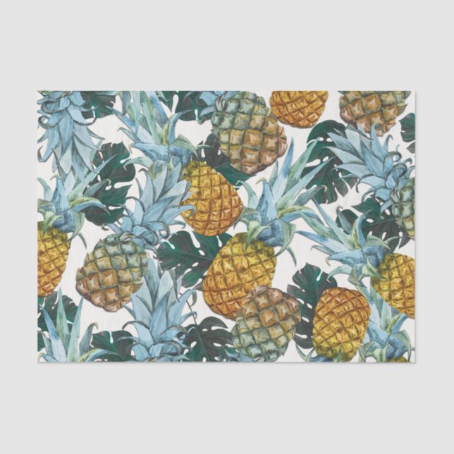 Tropical Pineapples & Leaves Exotic Birthday Party Tissue Paper (Front)
