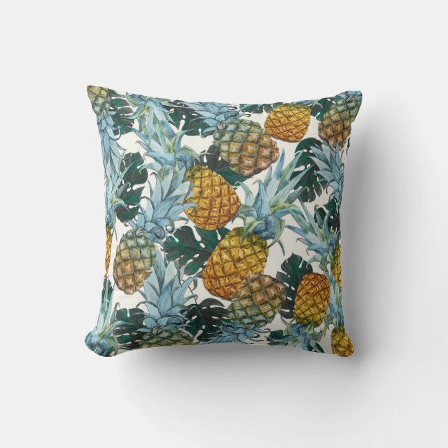 Tropical Pineapples & Leaves Exotic Island Cushion (Front)