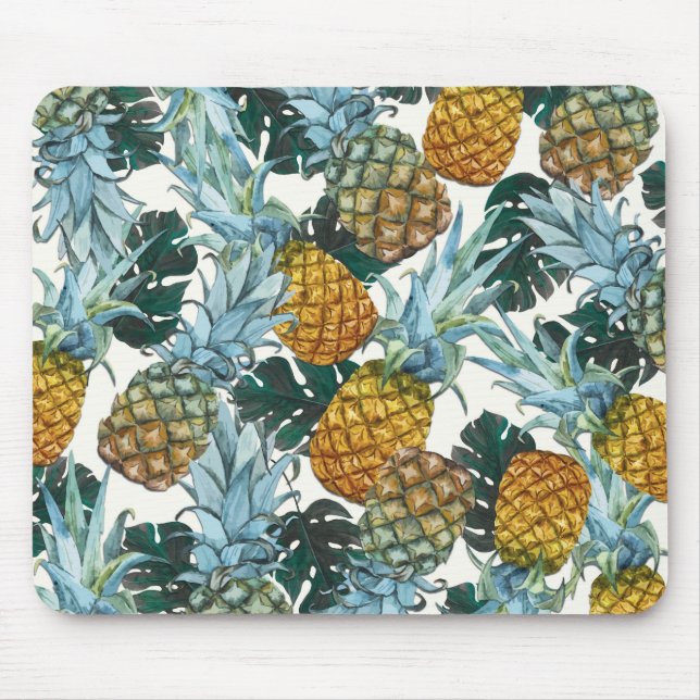 Tropical Pineapples & Leaves Exotic Island Mouse Pad (Front)