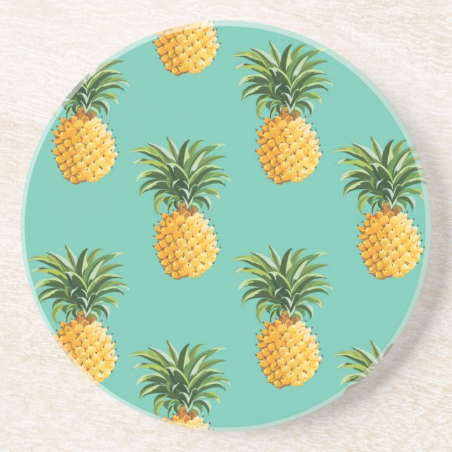 Tropical Pineapples On Teal Coaster (Front)