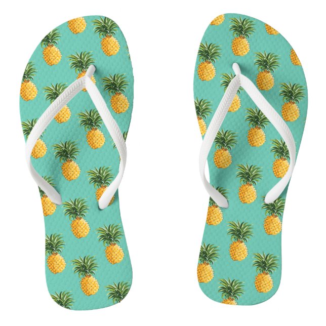 Tropical Pineapples On Teal Jandals (Footbed)