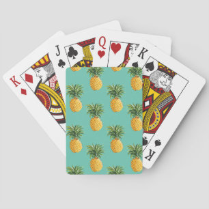 Tropical Pineapples On Teal Playing Cards