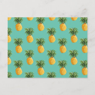 Tropical Pineapples On Teal Postcard