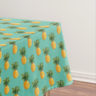 Tropical Pineapples On Teal Tablecloth