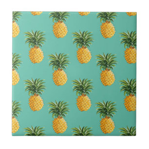 Tropical Pineapples On Teal Tile