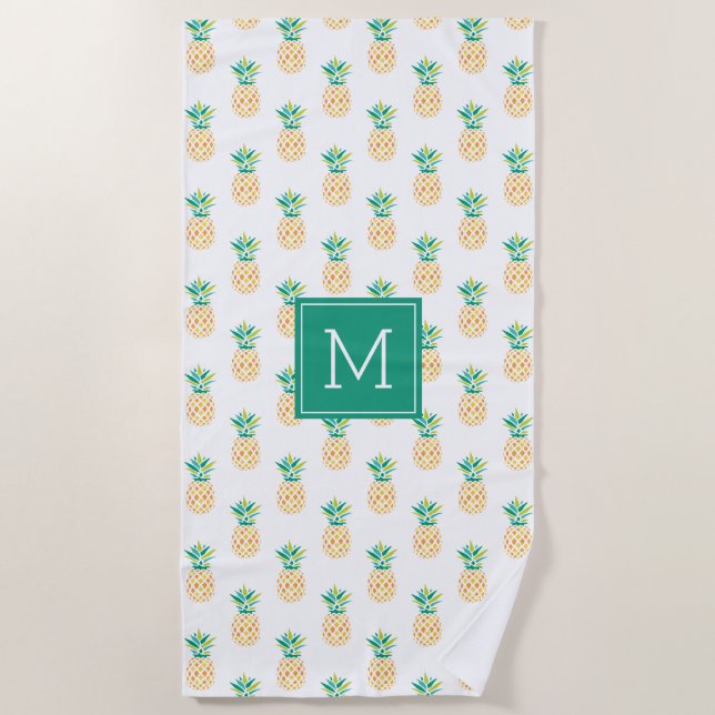 Tropical Pineapples Pattern Monogrammed Beach Towel (Front)