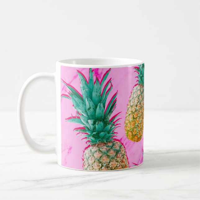 Tropical Pineapples & Pink Marble Modern Colourful Coffee Mug (Left)