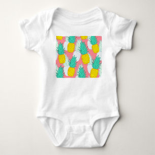 Tropical Pineapples: Red Cartoon Chic. Baby Bodysuit