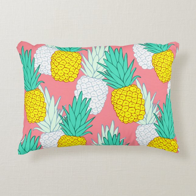 Tropical Pineapples: Red Cartoon Chic. Decorative Cushion (Front)