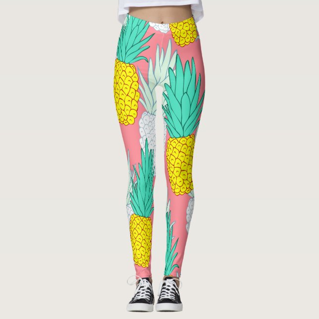Tropical Pineapples: Red Cartoon Chic. Leggings (Front)