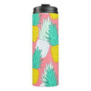 Tropical Pineapples: Red Cartoon Chic. Thermal Tumbler