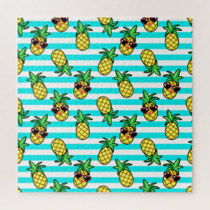 Tropical Pineapples: Retro Sunglasses Pattern. Jigsaw Puzzle