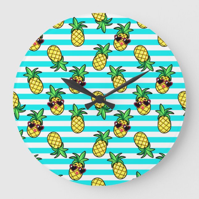 Tropical Pineapples: Retro Sunglasses Pattern. Large Clock (Front)