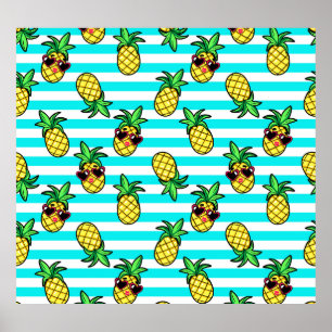Tropical Pineapples: Retro Sunglasses Pattern. Poster