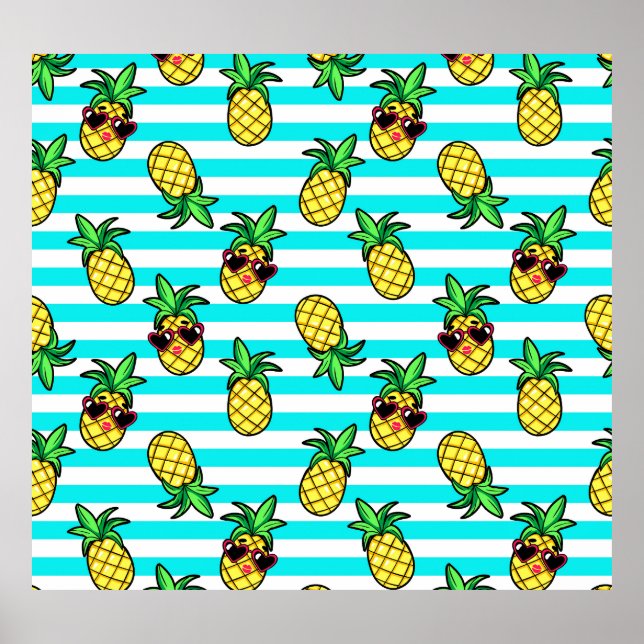 Tropical Pineapples: Retro Sunglasses Pattern. Poster (Front)