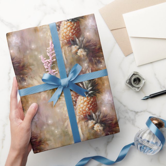 Tropical Pineapples Sparkle Birthday Wrapping Paper (Gifting)