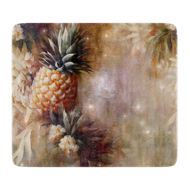 Tropical Pineapples Sparkle Bridal Shower Cutting Board (Front)