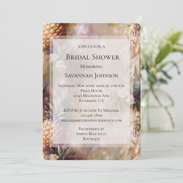 Tropical Pineapples Sparkle Bridal Shower Invitation (Standing Front)