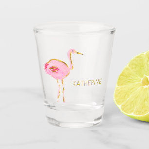 Tropical Pink and Gold Flamingo Personalised Shot Glass
