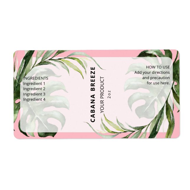 Tropical Pink And Green Bottle Dropper Labels (Front)