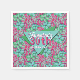 Tropical Pink and Green Floral Birthday Napkin