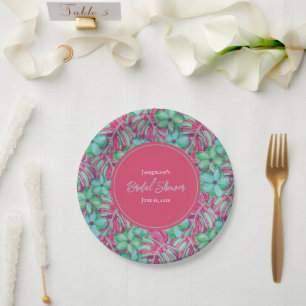 Tropical Pink and Green Floral Bridal Shower Paper Plate