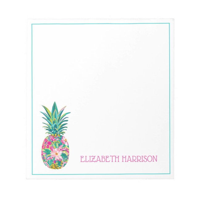 Tropical Pink and Green Floral Pineapple Notepad (Front)