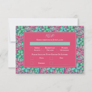Tropical Pink and Green Floral Wedding RSVP Card