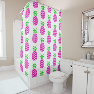 Tropical Pink and Green Pineapple Shower Curtain