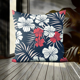 Tropical Pink and Navy Floral Cushion