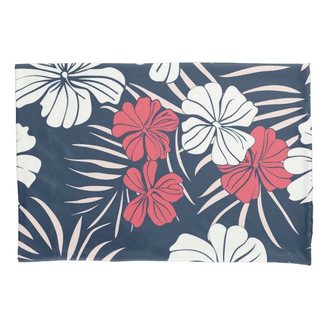 Tropical Pink and Navy Floral Pillowcase (Front)