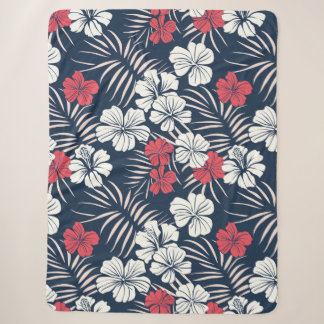 Tropical Pink and Navy Floral Sherpa Blanket