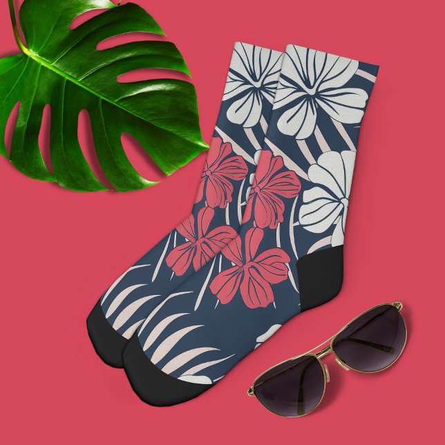 Tropical Pink and Navy Floral  Socks (Creator Uploaded)