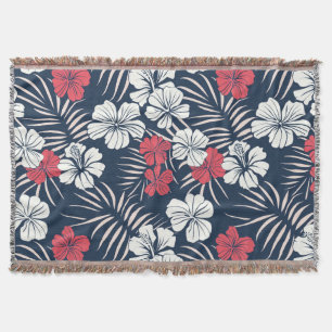 Tropical Pink and Navy Floral Throw Blanket